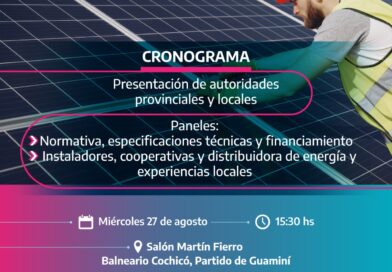 La Municipalidad de Guaminí invita a participar del Taller de Generación Distribuida, que se llevará a cabo el próximo miércoles 27 de agosto a las 15:30 hs en el Salón Martín Fierro del Balneario Cochicó.