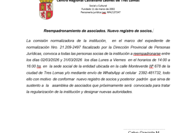 Reempadronamiento de asociados. Nuevo registro de socios.