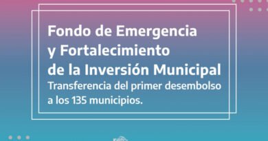 La Provincia transfirió fondos a municipios del Fondo de Emergencia y Fortalecimiento de la Inversión Municipal. Es de libre disponibilidad para uso de las Comunas. Tres Lomas – $20,48 millones