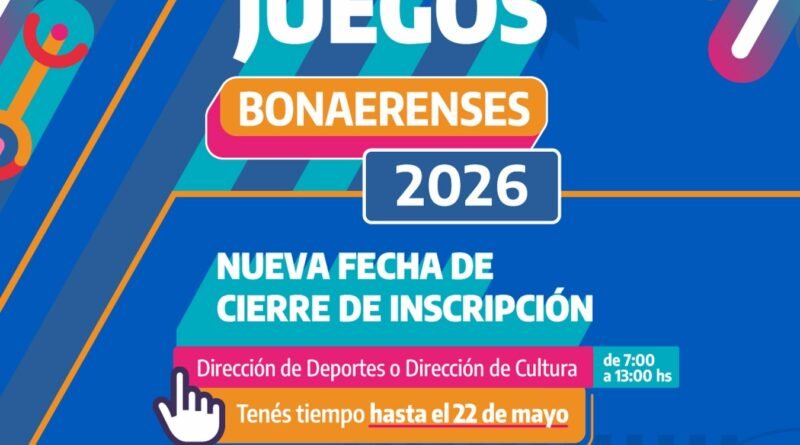 NUEVA FECHA DE CIERRE DE INSCRIPCIÓN PARA LOS JUEGOS BONAERENSES