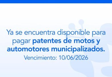 La Dirección de Rentas informa que ya se encuentra habilitado el pago de patentes de motos y automotores municipalizados.