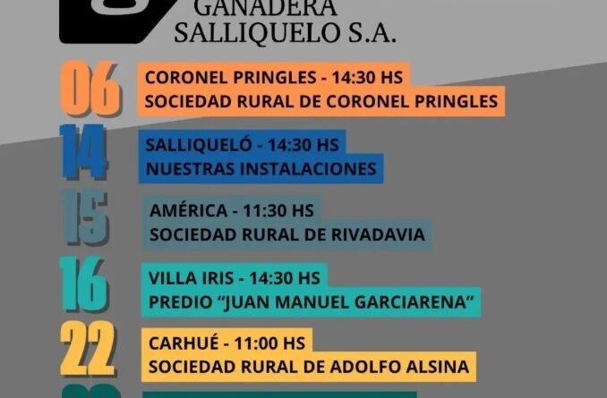 Ganadera Salliquelo: 📅 Agenda de Remates – Julio 2026 📅