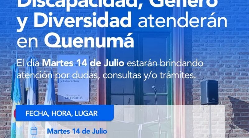 LAS OFICINAS DE DISCAPACIDAD, GÉNERO Y DIVERSIDAD ATENDERÁN EN QUENUMÁ