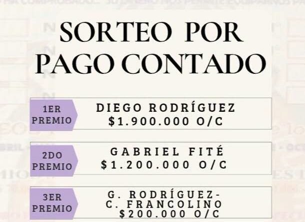Bomberos Voluntarios Tres Lomas: RIFA ANUAL SORTEO POR PAGO CONTADO
