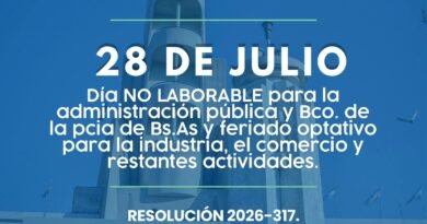 🗓️ 28 DE JULIO: FERIADO ADMINISTRATIVO POR EL 140 ANIVERSARIO DEL DISTRITO 🇦🇷