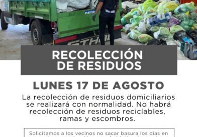Recolección de residuos para el feriado del lunes 17 de agosto.